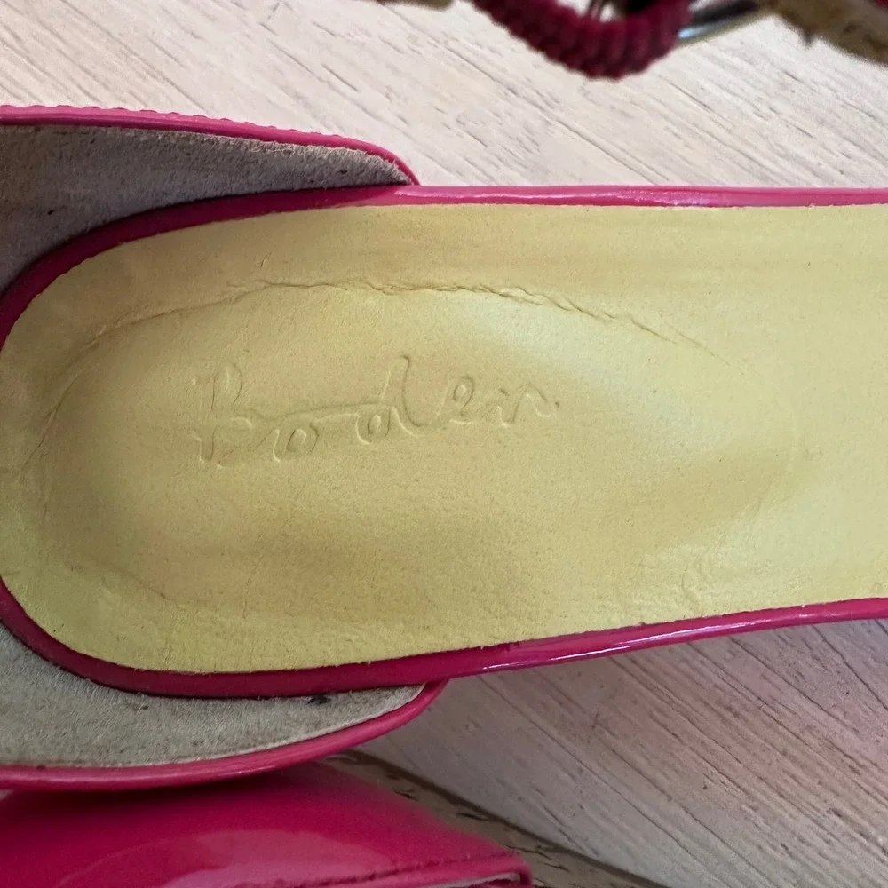 Boden Pink Patent Leather T-Strap Strappy Preppy Cork Wedge Sandals Size 42 10